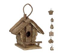 Relaxdays Reladays Casetta per Uccelli, da Appendere, Legno Non Trattato, Balcone, Giardino, HLP 28,5x20,5x17,5 cm, Naturale