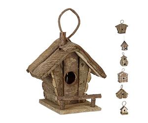 Relaxdays Reladays Casetta per Uccelli, da Appendere, Legno Non Trattato, Balcone, Giardino, HLP 28,5x20,5x17,5 cm, Naturale