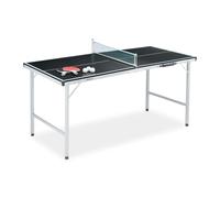 Relaxdays Relaxdays Tavolo da Ping Pong Pieghevole - Relaxdays Tavolo da Ping Pong Pieghevole, con Rete, 2 Racchette, 3 Palline, HxLxP: 70 x 70 x 150 cm, Nero Unisex Adulto