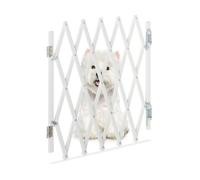 Relaxdays Cancelletto di Sicurezza per Cani, Barriera Porte e Scale, Allungabile 96 cm, Alto 48,5-60 cm, bambù, Bianco, Ferro