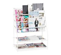 Relaxdays Riviste da Terra in Metallo, 81x67x37 cm, Espositore Porta Giornali per Salotto, Portariviste, Bianco, Acciaio, 1 pz