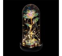 Relaxdays Rosa Eterna, Campana di Vetro con Catena di Luci LED, Cupola con Fiore Perenne, Idea Regalo Mamma, Colorato