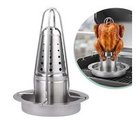 Relaxdays Rostiera per Pollo, in Acciaio Inox, con Contenitore per aromi e vaschetta di Raccolta dei Grassi, Barbecue, Forno, Barbecue per Pollo, Argento