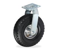 Relaxdays Ruota per Carrello Girevole 3.00-4, Rotella per Mobili e Carico da 120 kg, Gomma Gonfiabile, Nero Argentato, Acciaio