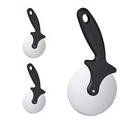 Relaxdays Rotella Tagliapizza, Set da 3, Lama in Acciaio Inox, Ø 9,5 cm, Manico in Plastica, da Cucina, Argentato Nero
