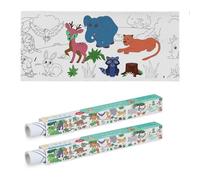 Relaxdays Rotolo Carta Disegno Bambini, Set da 2 Rulli di Fogli da Colorare da 3 m, Autoadesivo, Tema Animali, Bianco