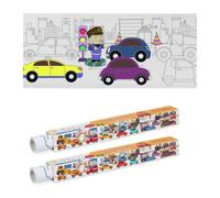 Relaxdays Rotolo Carta Disegno Bambini, Set da 2 Rulli di Fogli da Colorare da 3 m, Autoadesivo, Tema Macchine, Bianco