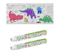 Relaxdays Rotolo Carta Disegno Bambini, Set da 2 Rulli di Fogli da Colorare da 3 m, Autoadesivo, Tema Dinosauri, Bianco