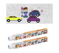 Relaxdays Rotolo Carta Disegno Bambini, Set da 2 Rulli di Fogli da Colorare da 3 m, Autoadesivo, Tema Macchine, Bianco