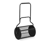 Relaxdays Rullo Spandiconcime Prato, Carrello 75 L per Semina Giardino, HLP: 118x68x40 cm, Spargi Semi e Concime, Nero, Acciaio, Gommapiuma