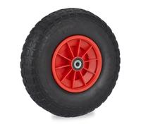 Relaxdays Ruota per Carriola 4.00-6, Gomma Piena Antiforatura, Cerchione Plastica, Ruotino Scorta, 100 kg, Nero Rosso, Acciaio