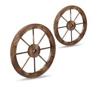 Relaxdays Ruota Carro Vintage in Legno, Set 2 Decorazioni per Giardino da Appendere, Esterno e Interno, Western, Marrone
