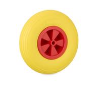 Relaxdays Ruota per carriola 3.50-6, Gomma piena, Cerchione plastica, 100 kg, Giallo Rosso