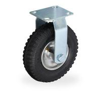 Relaxdays 2.50-4 Ruota per Carrello Fissa, Rotella per Mobili e Carico di Portata 120 kg, Gomma Gonfiabile, Nero Argento, Acciaio