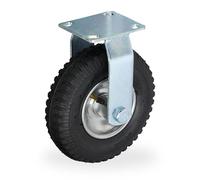 Relaxdays 2.50-4 Ruota per Carrello Fissa, Rotella per Mobili e Carico di Portata 120 kg, Gomma Gonfiabile, Nero Argento, Acciaio