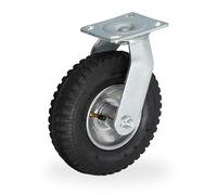 Relaxdays Ruota per Carrello Girevole 2.50-4, Rotella per Mobili e Carico da 120 kg, Gomma Gonfiabile, Nero Argentato, Acciaio
