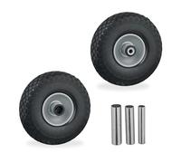 Relaxdays Ruota per Carriola 3.00-4, Set 2 Gomme Piene Antiforatura Cerchi in Acciaio 3 Adattatori per ASSE, Nero Grigio, Gomma
