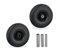 Relaxdays Ruota per Carriola 3.00-4, Set 2 Gomme Piene Antiforatura, Cerchi in Acciaio, 3 Adattatori per ASSE, Nero, Gomma