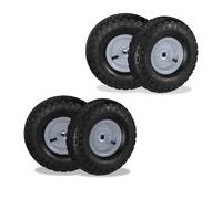 Relaxdays Ruota per Carriola 3.50-4, Set 4 Gomme con Camera d'Aria, Cerchione in Acciaio, Ruotino Scorta, Nero Grigio, Gomma