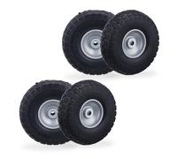 Relaxdays Ruota per Carriola 4.10/3.50-4", Set 4 Gomme Piene Antiforatura, Cerchi in Acciaio, Fino a 150 kg, Nero Grigio