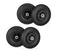 Relaxdays Ruota per Carriola 4.10/3.50-4", Set 4 Gomme Piene Antiforatura, Cerchi in Plastica, Fino a 150 kg, Nero