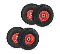 Relaxdays Ruota per Carriola 4.10/3.50-4", Set 4 Gomme Piene Antiforatura, Cerchi in Plastica, Fino a 150 kg, Nero Rosso