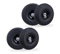 Relaxdays Ruota per Carriola 4.10/3.50-4", Set da 4 Gomme Piene Antiforatura, Cerchi in Acciaio, Fino a 150 kg, Nero