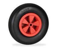 Relaxdays Ruota per Carriola in Gomma Piena Antipanne, 3.50-6, Max. 100 kg, Cerchione in Plastica, Ruotino, Nero Rosso, 300 x 80 mm