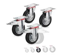 relaxdays Ruote Girevoli, Set da 4 Rotelle Piroettanti a 360° con Cuscinetti a Sfera, 2 Freni, Resistenti, D:125mm, Nere