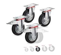 relaxdays Ruote Girevoli, Set da 4 Rotelle Piroettanti a 360° con Cuscinetti a Sfera, 2 Freni, Resistenti, D:125mm, Nere