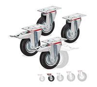 relaxdays Ruote Girevoli, Set da 4 Rotelle Piroettanti a 360° con Cuscinetti a Sfera, 2 Freni, Resistenti, D:100mm, Nere