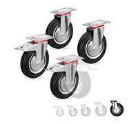 relaxdays Ruote Girevoli, Set da 4 Rotelle Piroettanti a 360° con Cuscinetti a Sfera, 2 Freni, Resistenti, D:200mm, Nere