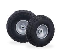 Relaxdays 2X Ruote per Carrello, Pneumatici in Gomma Antipanne 4.1/3.5-4" ASSE 16mm, Fino a 150 kg,260x85mm, Nero Grigio