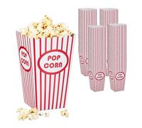 Relaxdays Sacchetti per Popcorn, Set 100, a Righe, Feste Compleanno Tema Cinema, Box Contenitore Cartone, Rosso Bianco, 16 x 10,5 x 10,5 cm