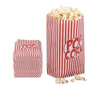 Relaxdays Sacchetti per Popcorn, Set 100 Buste di Carta a Righe retrò, Gadget Feste Compleanno Tema Cinema, Rosso Bianco