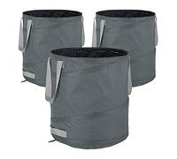 Relaxdays Sacchi da Giardinaggio, Set da 3, Fogliame e Rifiuti, Sistema Pop Up, 85 l, Impermeabile, HD 47x46 cm, Grigio, Poliestere