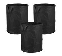 Relaxdays Sacchi da Giardinaggio, Set da 3, Fogliame e Rifiuti, Sistema Pop Up, 85 l, Impermeabile, HD 47x46 cm, Nero