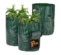 Relaxdays Sacco per Patate, Set da 3, Coltivazione di Piante, con Finestra Apribile, 2 Manici, HxD: 44x33, Verde Scuro