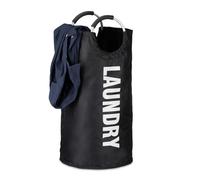 Relaxdays Sacco Portabiancheria Pieghevole, con Manici, Contenitore per Biancheria Rotondo, Nero, 60 l, HxØ: 70 x 38 cm