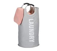 Relaxdays Sacco Portabiancheria Pieghevole, con Manici, Contenitore per Biancheria Rotondo, 60 l, HxØ: 70 x 38 cm, Grigio, Poliestere, 70 x 38 x 38 cm