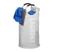 Relaxdays Sacco Portabiancheria Pieghevole, con Manici, Contenitore per Biancheria Rotondo, Bianco, 60 l, HxØ: 70 x 38 cm