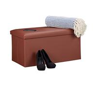 Relaxdays salotto Panca con Contenitore, in finta pelle, Pieghevole, Imbottito, Corridoio, HxLxP 37,5 x 76,5 x 38,5 cm, Marrone, pannelli MDF, gommapiuma, 1 pz