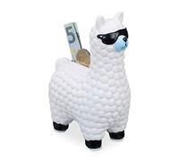 Relaxdays Salvadanaio a Forma di Lama con Occhiali, Contenitore Porta Soldi in Ceramica, HLP: 15,5x11x6 cm, Bianco