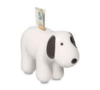 Relaxdays Salvadanaio Cane, Contenitore Salva Danaro, Regalo Casa, Risparmi Monete, 12x21x9 cm, in Ceramica, Bianco Nero, Pietra