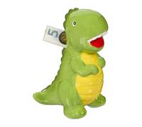 Relaxdays Salvadanaio Dinosauro, Contenitore Salva Danaro, Regalo Casa, Risparmi Monete, 19x10x15,5 cm, Ceramica, Verde, Pietra