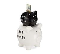 Relaxdays Salvadanaio His & Her Money, Set da 2 Maialini, Idea Regalo, Portamonete per Coppie e Matrimoni, Nero/bianco