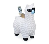 Relaxdays Salvadanaio a Forma di Lama con Occhiali, Contenitore Porta Soldi in Ceramica, HLP: 15,5x11x6 cm, Bianco