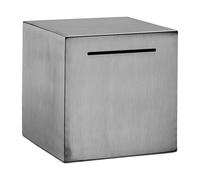 Relaxdays Salvadanaio da Rompere Box Acciaio Inox 15x15x15 cm Non Apribile Argento Banconote/Monete