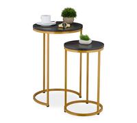 Relaxdays Satztisch 2er Marmoroptik Set di 2 tavolini Rotondi, in Metallo, Effetto Marmo, Colore Oro, 30% Fibra di Legno 60% Ferro 10% plastica, Nero Dorato, Set da 2