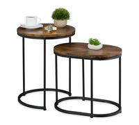 Relaxdays Satztisch 2er Set di 2 tavolini ovali e Rotondi, Effetto Legno, Metallo, per Soggiorno, Design Industriale, Colore: Marrone/Nero, 40% Fibra 50% Ferro 10% plastica, Set da 2